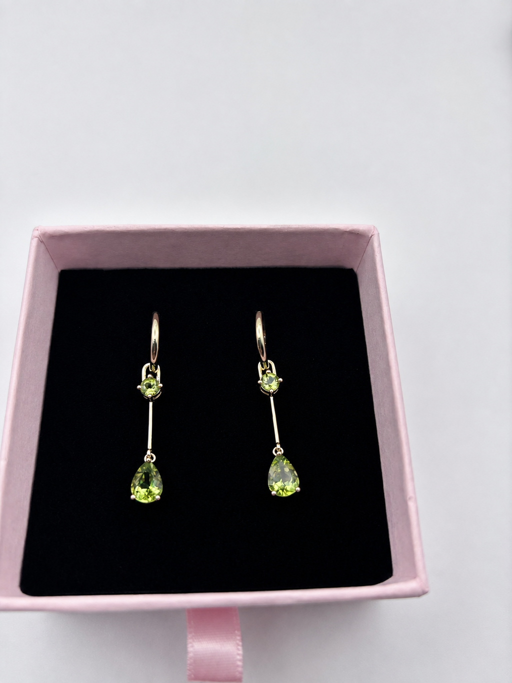 Ophelisse Solid 10K Solid Yellow Gold Pear & Round Shape Natural Peridot Convertible Hoop & Dangle Earrings