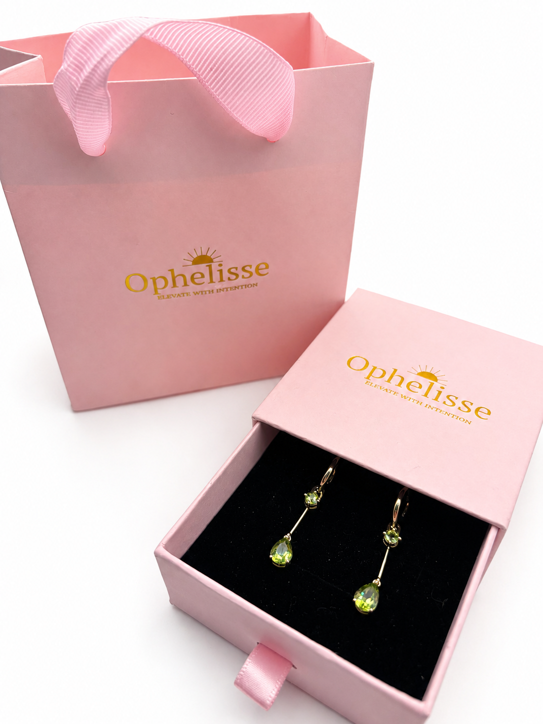 Ophelisse Solid 10K Solid Yellow Gold Pear & Round Shape Natural Peridot Convertible Hoop & Dangle Earrings