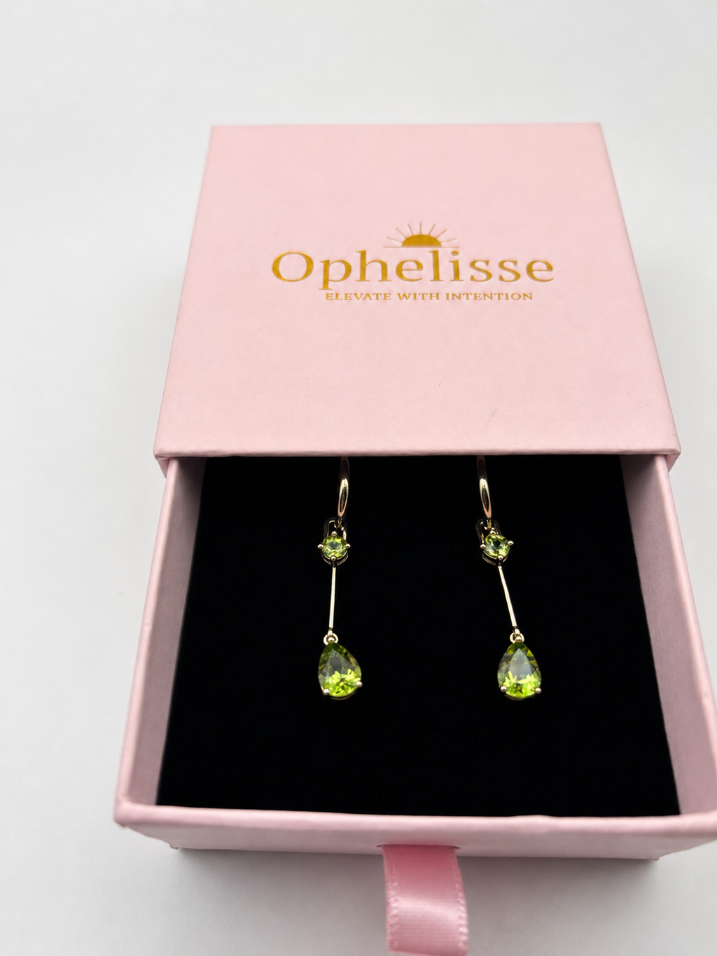 Ophelisse Solid 10K Solid Yellow Gold Pear & Round Shape Natural Peridot Convertible Hoop & Dangle Earrings
