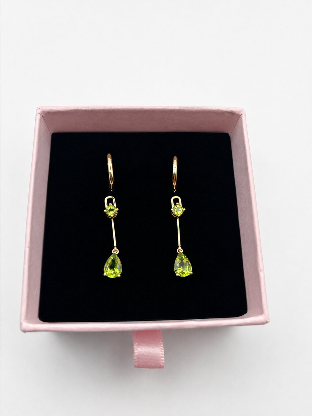 Ophelisse Solid 10K Solid Yellow Gold Pear & Round Shape Natural Peridot Convertible Hoop & Dangle Earrings