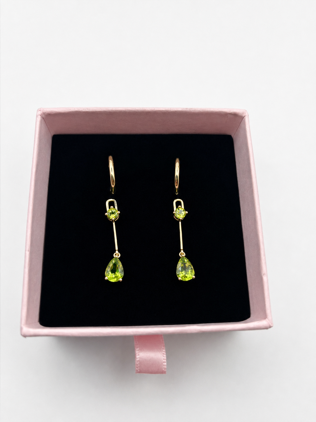 Ophelisse Solid 10K Solid Yellow Gold Pear & Round Shape Natural Peridot Convertible Hoop & Dangle Earrings