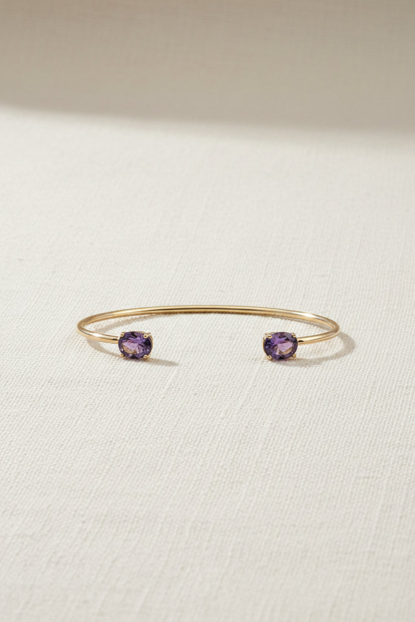 10K Yellow Gold Amethyst Bangle