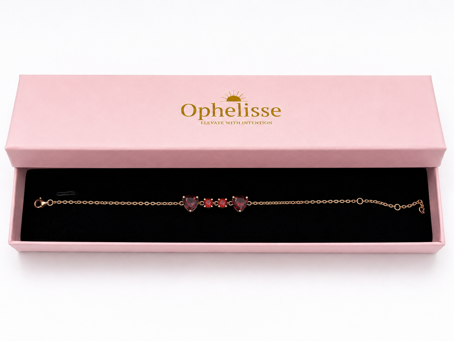 10K Solid Rose Gold Natural Garnet Bracelet