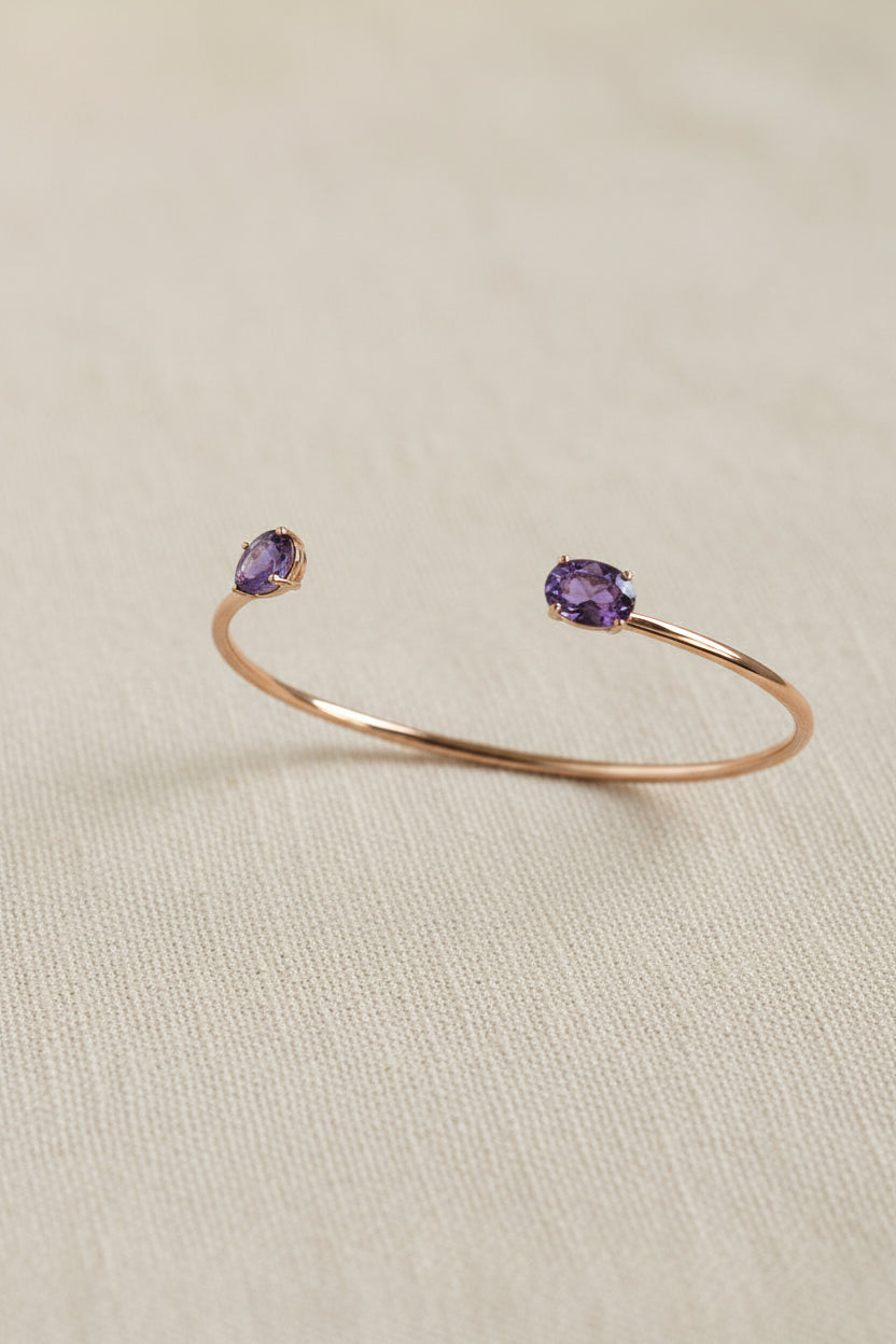 10K Yellow Gold Amethyst Bangle