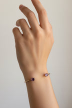 Ophelisse Solid 10K Yellow Gold Oval Natural Amethyst Bracelet Cuff