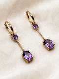Ophelisse Solid 10K Solid Yellow Gold  Oval & Heart Natural Amethyst Convertible Hoop & Dangle Earrings