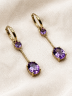 Ophelisse Solid 10K Solid Yellow Gold  Oval & Heart Natural Amethyst Convertible Hoop & Dangle Earrings