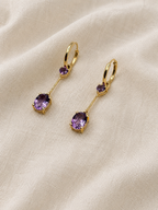 Ophelisse Solid 10K Solid Yellow Gold  Oval & Heart Natural Amethyst Convertible Hoop & Dangle Earrings