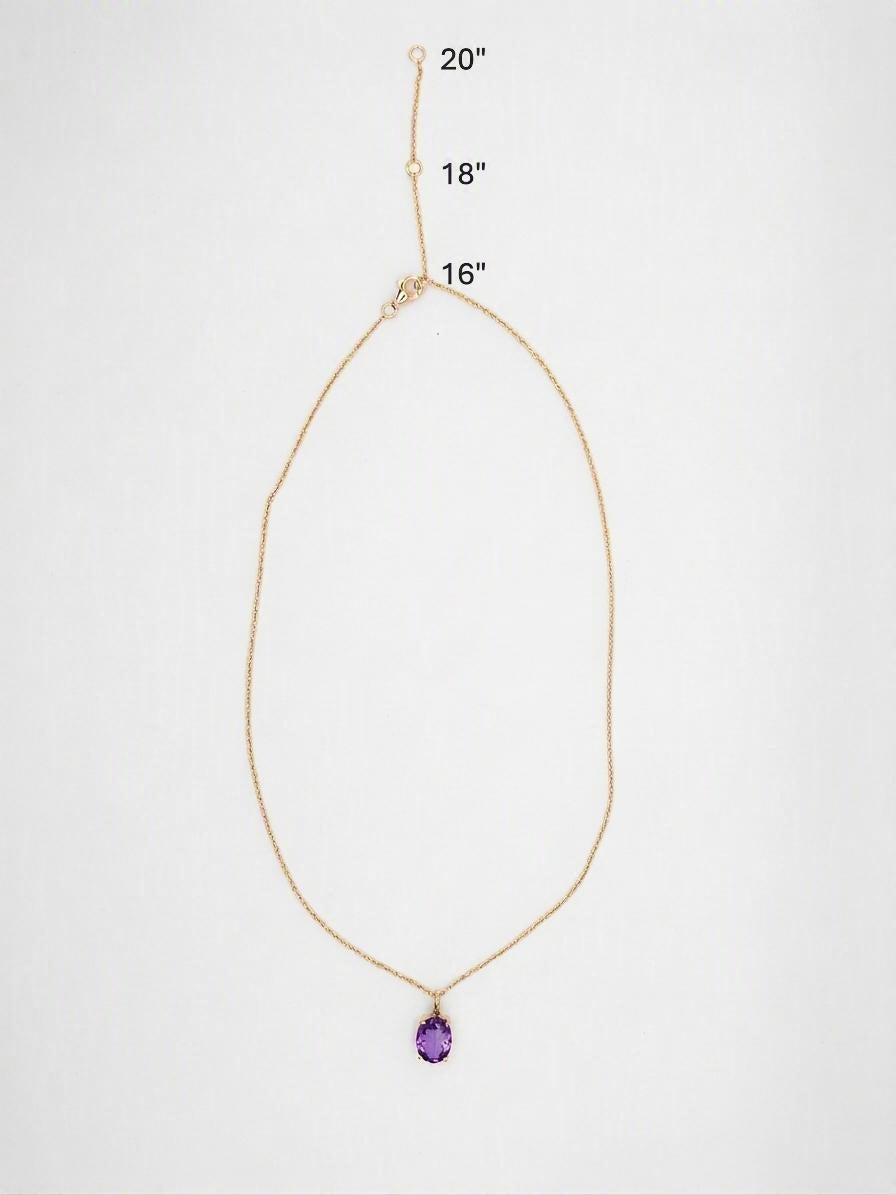 Ophelisse Solid 10K Yellow Gold Natural Amethyst Oval Pendant Necklace