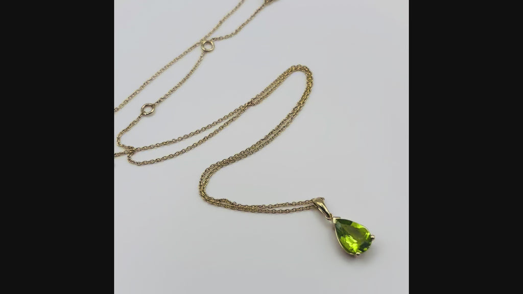 Video of Ophelisse Solid 10k Yellow Gold Pear Natural Peridot Necklace Pendant 