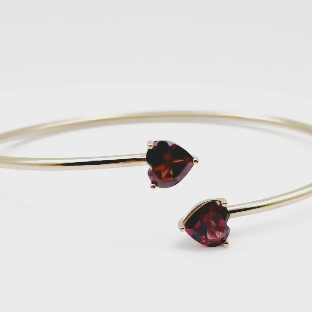 Ophelisse Solid 10K Rose Gold Heart Natural Garnet Bracelet Cuff