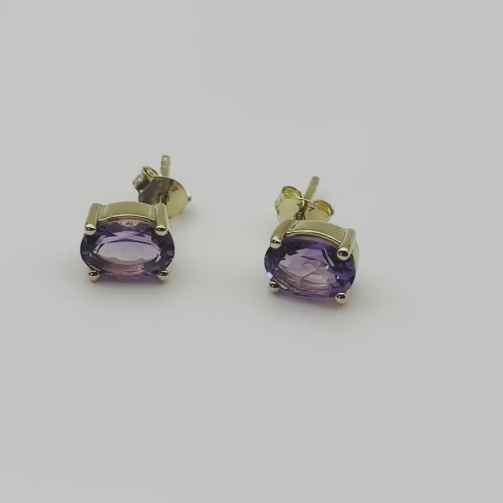 Ophelisse Solid 10K Yellow Gold Oval Natural Amethyst Stud Earrings