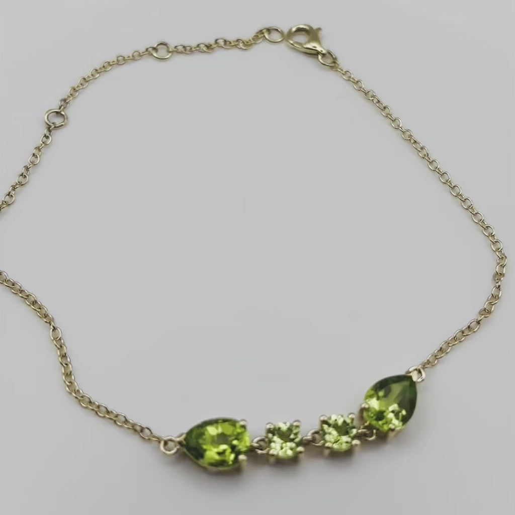 Ophelisse Solid 10k Yellow Gold Pear & Round Natural Peridot Bracelet