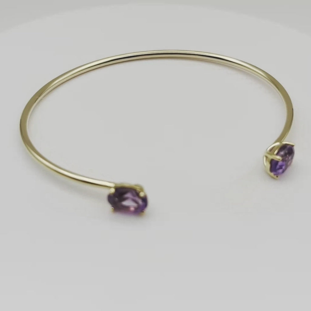 Ophelisse Solid 10K Yellow Gold Oval Natural Amethyst Bracelet Cuff