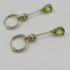 Ophelisse Solid 10K Solid Yellow Gold Pear & Round Shape Natural Peridot Convertible Hoop & Dangle Earrings