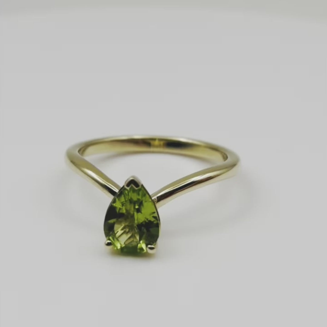 Ophelisse Solid 10K Yellow Gold Pear Natural Peridot Solitaire Ring