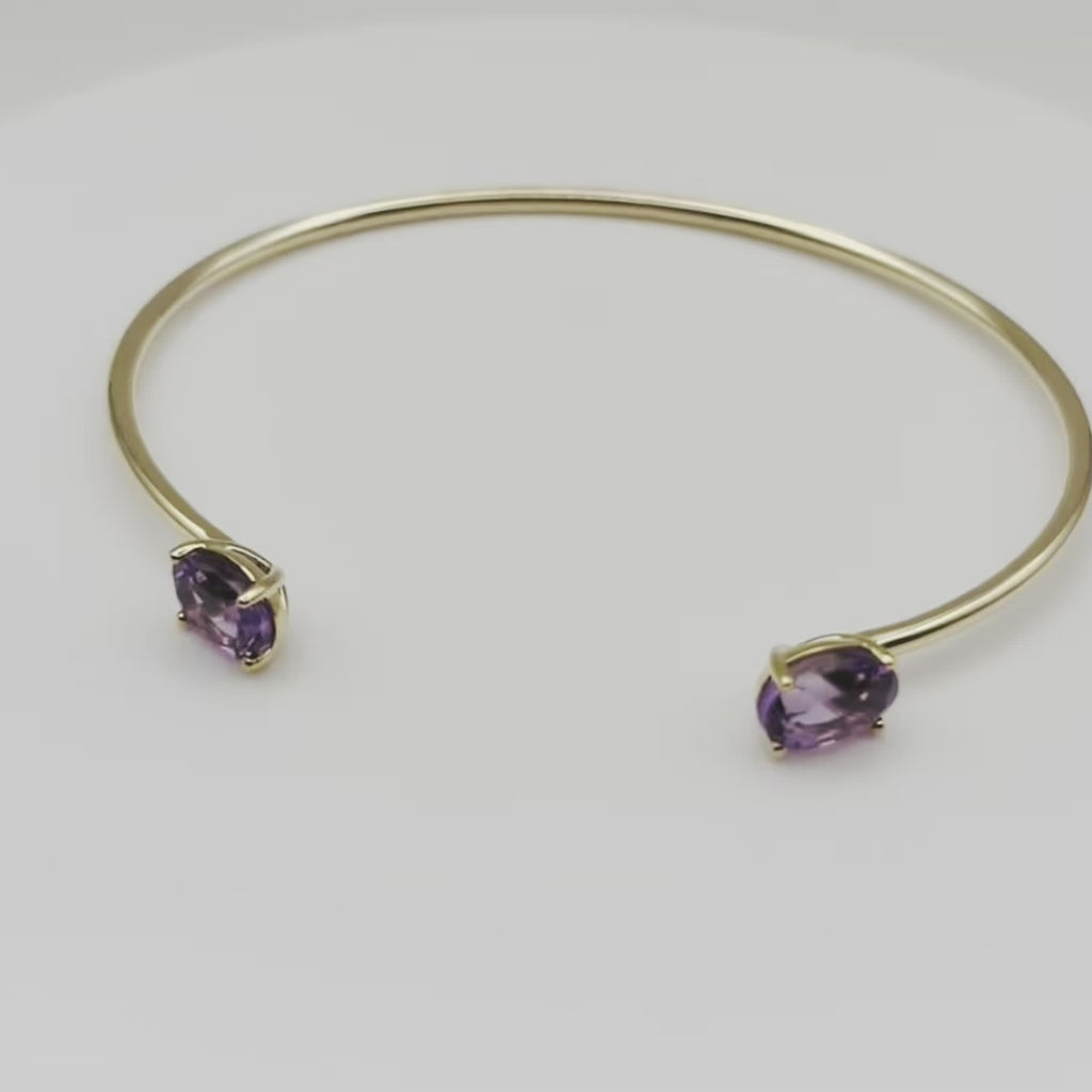 Ophelisse Solid 10K Yellow Gold Oval Natural Amethyst Bracelet Cuff